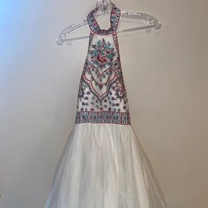 High neck homecoming dress embroidered top